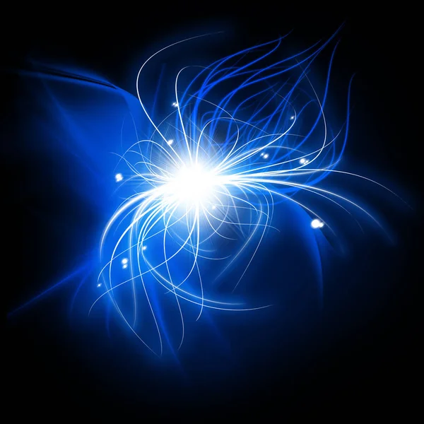 Яркая абстрактная световая форма фрактального эффекта, сияющая вспышка с пылающими частицами и волнами ослепительных линий — стоковое фото