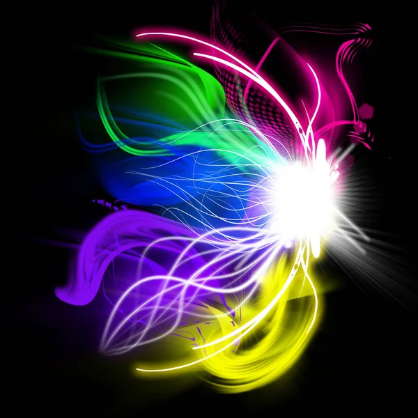 Colorful Abstract Light Shape with Fractal Effect, Bright Flare with Glowing Waves of Lines — Stock Photo, Image