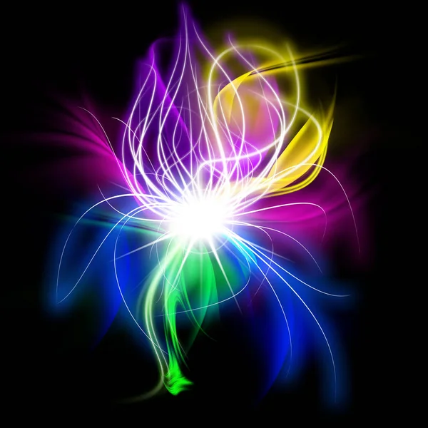 Colorful Abstract Light Shape with Fractal Effect, Bright Flare with Glowing Waves of Lines — Stock Photo, Image