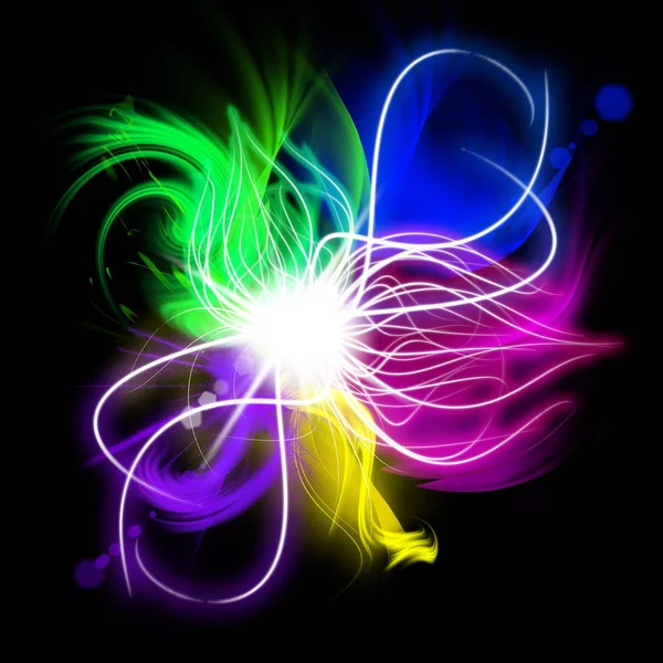 Forma de luz abstracta colorida con efecto fractal, resplandor brillante con ondas brillantes de líneas — Foto de Stock