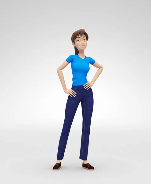 Arrogant, stoere en cynische Jenny - 3d Cartoon vrouwelijk karakter Model grijnzende — Stockfoto