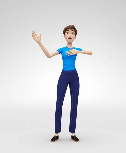 Creatieve en artistieke en emotionele Jenny - 3d Cartoon vrouwelijke personage Model - oprecht zingen met plezier — Stockfoto