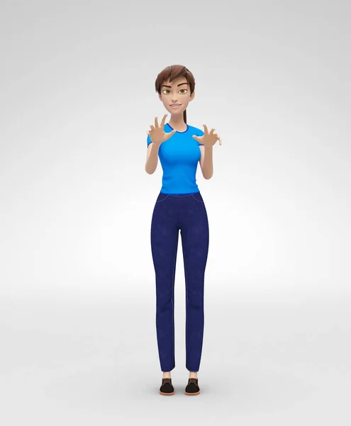 Ondeugend, hebzuchtig en bedreigende Jenny - 3d Cartoon vrouwelijke personage Model - Reaching Out met kruipende eruit Spider — Stockfoto