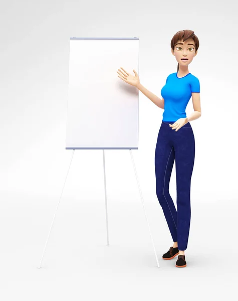 Produkt typu Flip-Chart makieta, deska z coachingu Jenny - 3d kreskówka postać kobieca w ubranie — Zdjęcie stockowe