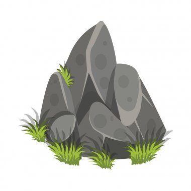 Çim - Tileset harita, peyzaj tasarımı için öğeleri ile izometrik karikatür Rock levha