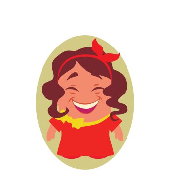 Gülerek ve gülümseyerek, mutlu genç bayan Avatar küçük kişi çizgi film karakteri düz vektör