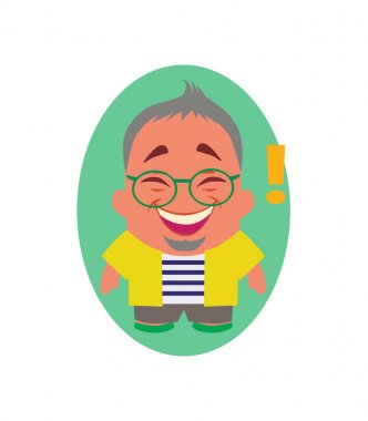 Gülen, gülümseyen ve mutlu Avatar küçük kişi çizgi film karakteri düz vektör