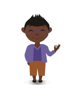 Mutlu, güleryüzlü ve Avatar çizgi film karakteri düz vektörde gülüyor