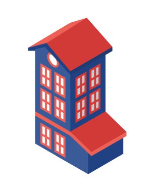 İzometrik uzun bina nesne veya simge - Web, Tileset harita, peyzaj tasarımı, kentsel mimari öğesi