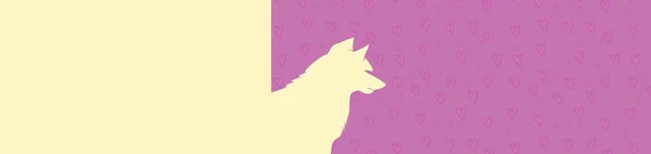 A kedvtelésből tartott kutya Silhouette - minimalista vektor elem Pink lila szívek háttér logó — Stock Vector