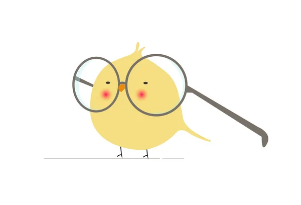 Podivínský a srandovní pták charakter s obrovským brýle v minimalistickém plochý vektoru, samostatný animovaný film — Stockový vektor