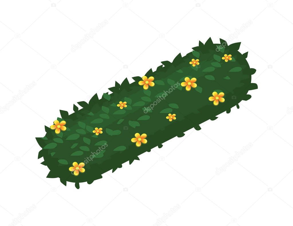 Isometric Cartoon Flower Bush Bed With Yellow Chamomiles, Elements for Tileset Map, Landscape Design