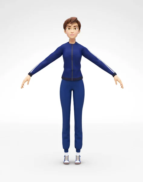 Model voor statische Jenny - 3d Cartoon vrouwelijke personage sport - verschijnt in menselijke gulden snede Pose — Stockfoto