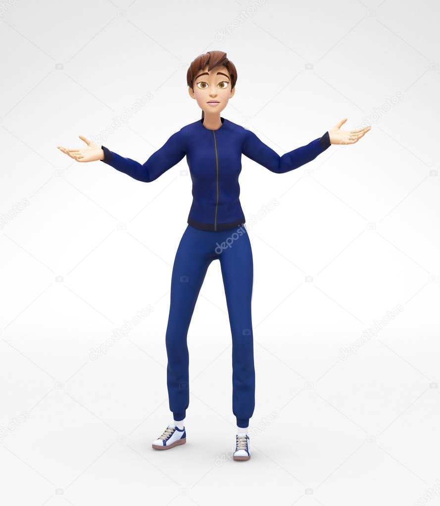 Surprised Jenny Says So What - 3D Cartoon Female Character Sports Model - Appears Indifferent, Lost and Discouraged