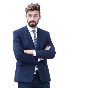 whit üzerinde izole gülümseyen genç mutlu iş adamı portresi