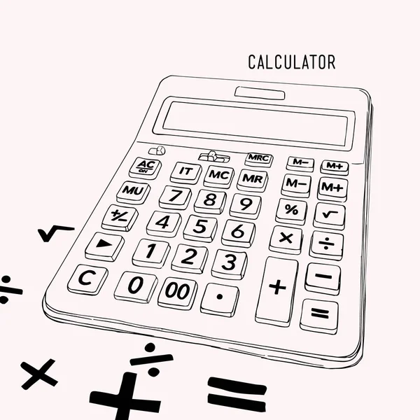 Calculadora vector línea de arte, retro dibujos animados estilo vector illustra — Archivo Imágenes Vectoriales