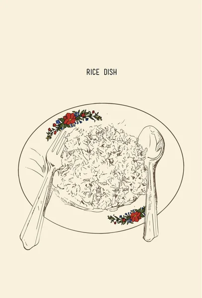 Llustration von gekochtem weißen Reis in Gericht. Vektor-Design für asi — Stockvektor