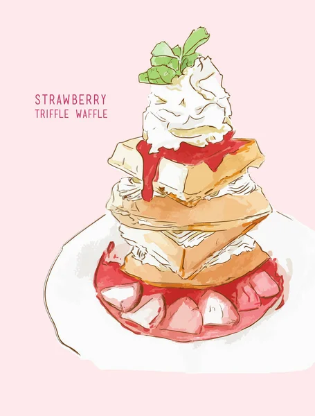 Strawberry Triffle Vektor warna air wafel . - Stok Vektor