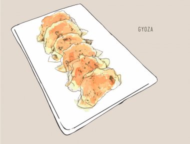 Kızartma sosu, Japon yemekleri sketch vektör.