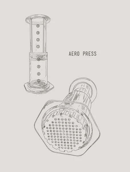 Aero prensa de café, vector de boceto . — Vector de stock