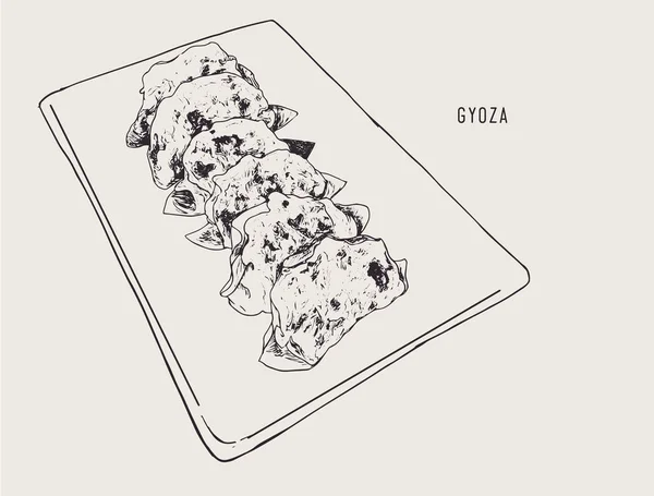 Gyoza goreng, vektor sketsa makanan Jepang . - Stok Vektor