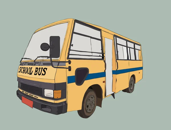 Schulbus in der Stadt, Skizzenvektor. — Stockvektor