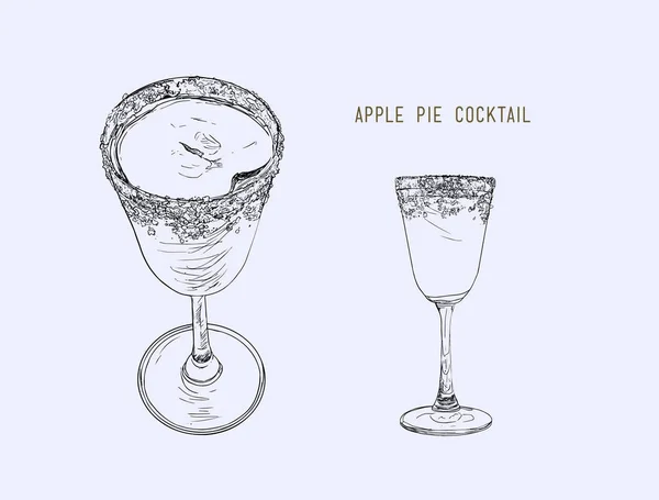 Cocktail torta di mele Linea disegnata a mano arte, illustraion vect — Vettoriale Stock