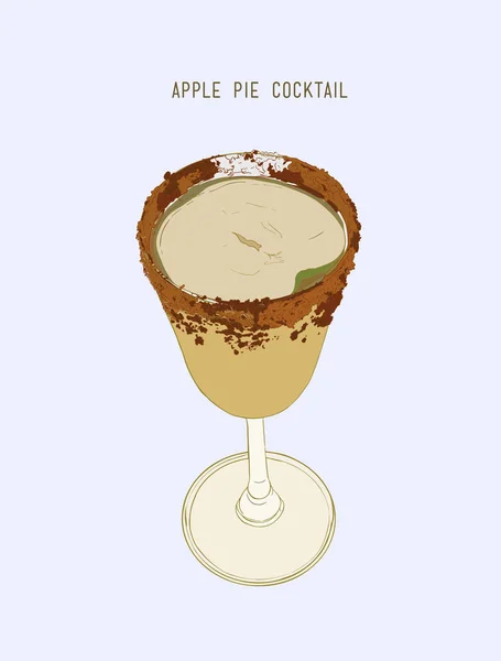 Cocktail de torta de maçã Arte de linha de esboço desenhada à mão, vecto ilustraion —  Vetores de Stock