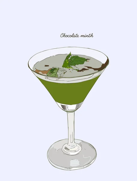 Cocktail de menta de chocolate Bebidas. Cocktail desenhado à mão  . —  Vetores de Stock