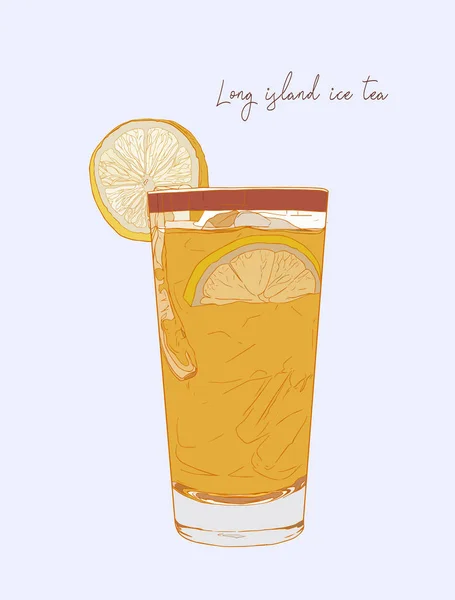 Illustration dessinée à la main du cocktail Long Island Ice Tea. Vecteur — Image vectorielle