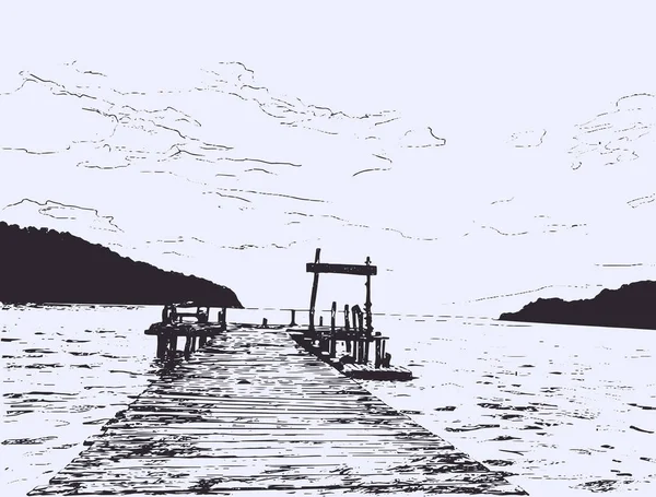 Prachtige seaveiw. Pier schets. — Stockvector