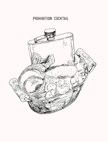 Le singe Glad, Cocktail d'interdiction Dessin à la main vecteur . — Image vectorielle