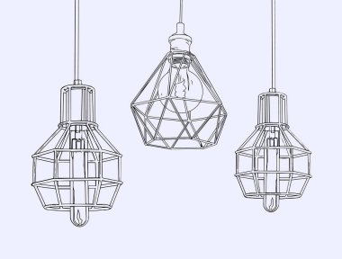 Vintage koleksiyonu ışık ampuller ve lambalar semboller. Edison ışık