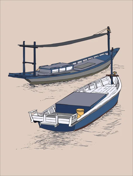 Drawing of fishing trawler at the sea — Stock Vector