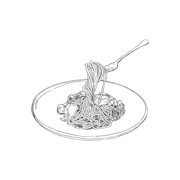 Spaghetti Dibujo dibujado a mano vector . — Vector de stock