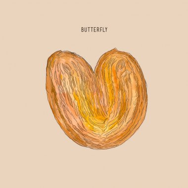 pasta kelebek, çizilmiş kroki su renk vektör el.