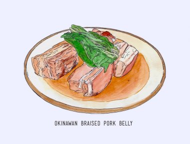 Domuz eti yemek Okinawa mutfağı, el çekilmiş su Renk eskiz