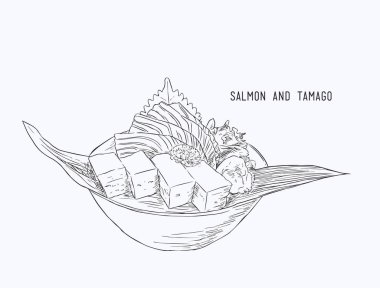 taze somon yumurta roll sashimi, ele çekin su Renk eskiz