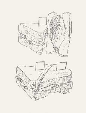 ton balıklı salata sandviç, sketch vektör.