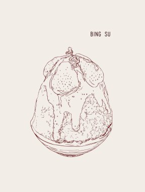Süt Kore tatlı, çilek ve sauce.sketch ile Bingsu buz