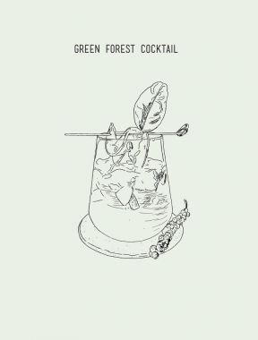 Yeşil orman kokteyl, sketch vektör.