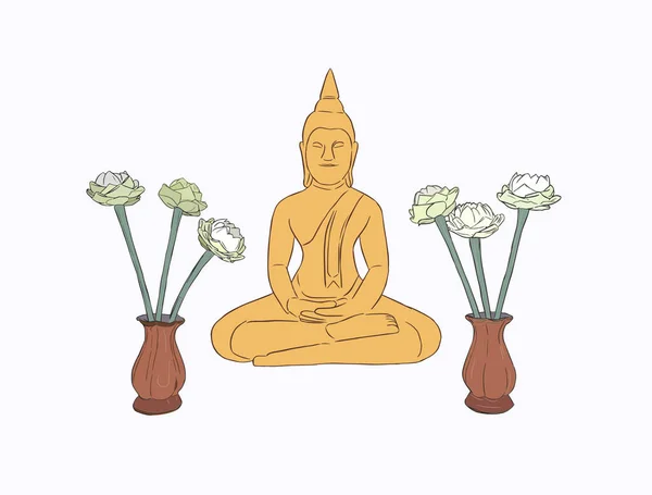 Concepto de cultura tailandesa con buddha, vector de boceto / — Vector de stock