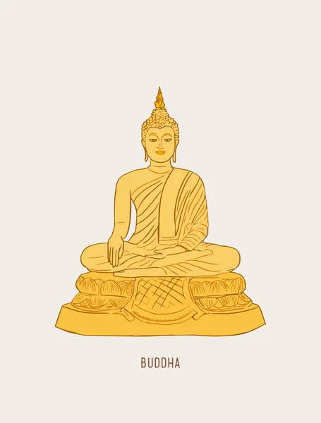 Thailändisches Kulturkonzept mit Buddha und Lotusvase, Skizze vecto — Stockvektor