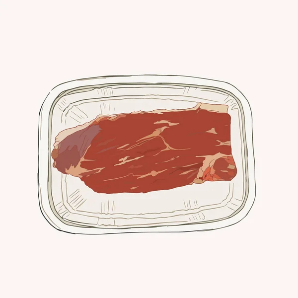 Carne en paquete, vector de boceto de conjunto de supermercado . — Vector de stock