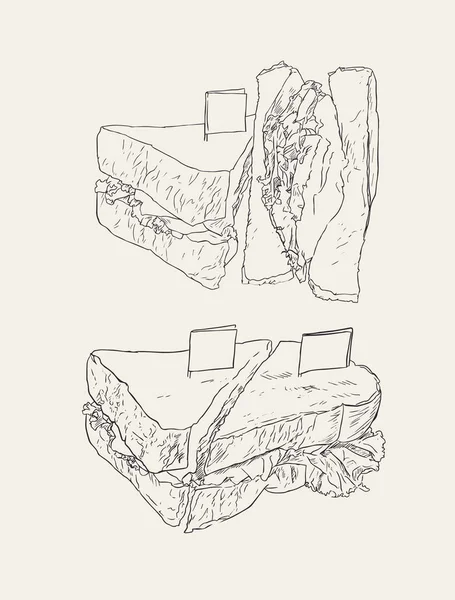 ツナサラダ サンドイッチ、スケッチ ベクトル. — ストックベクタ