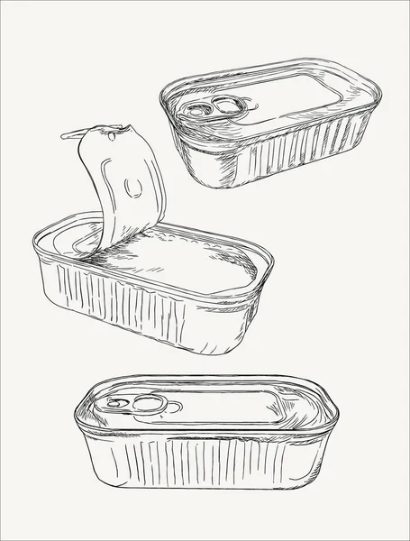 Açık ve kapalı yemek teneke kutular, sketch vektör.
