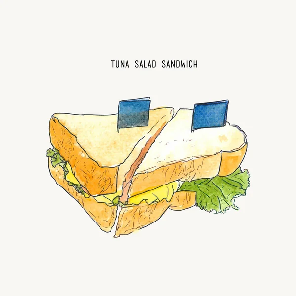 Tuna salad sandwich vektor sketsa . - Stok Vektor