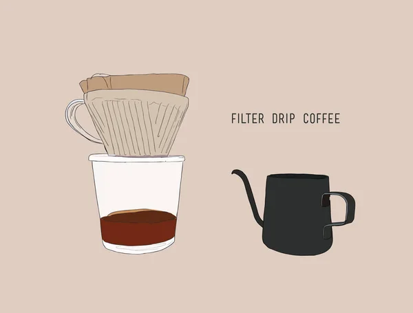 Filtre filtre kahve, sketch vektör. — Stok Vektör