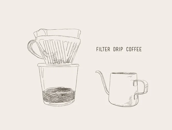 Filter drip coffee, sketch vector. — Stock Vector