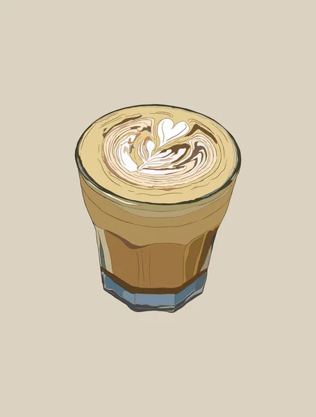 Hett kaffe med latte art, skiss vecrtor. — Stock vektor